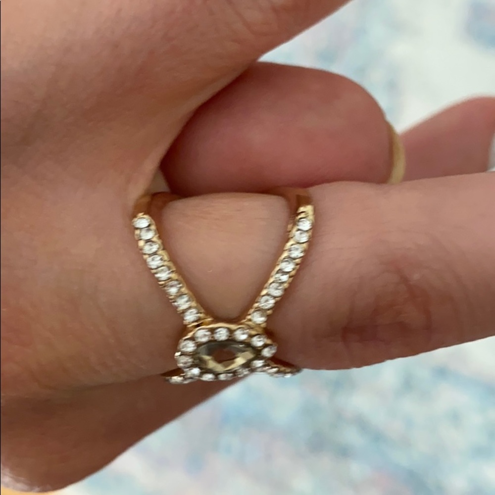 Teardrop Ring Pave X Ring Gold Size 7 - Picture 7 of 12